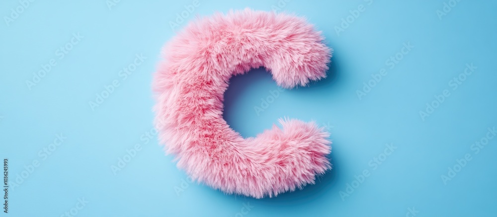 Pink Fluffy Letter C on Blue Background Pink Fluffy Letter C on Blue Background