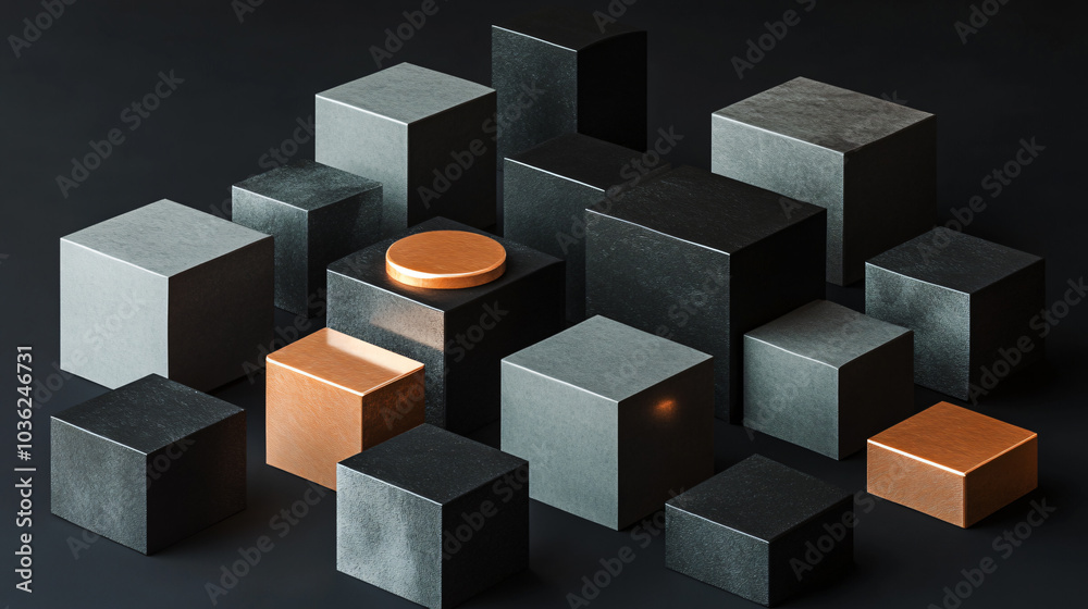 Abstract geometric blocks on black background Abstract geometric blocks on black background