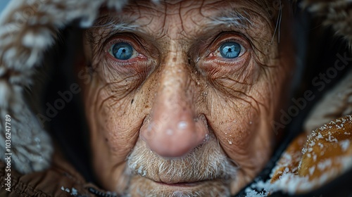 Close-up Portrait of an Elderly Man with Blue Eyes