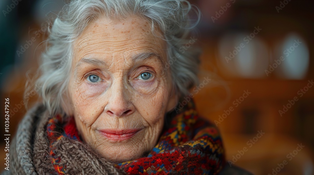 Close-up Portrait of an Elderly Woman with Gray Hair and Blue Eyes Close-up Portrait of an Elderly Woman with Gray Hair and Blue Eyes