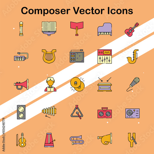 Set of composer icons representing music creation and composition perfect for music and art themes.