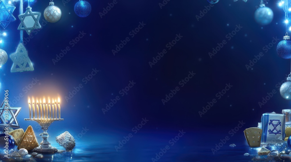Hanukkah A Serene Night with a Menorah Softly Glowing in the Festive Atmosphere Hanukkah A Serene Night with a Menorah Softly Glowing in the Festive Atmosphere
