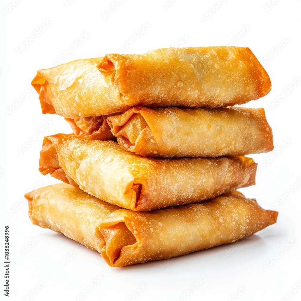 Stacking of egg rolls food isolated white background Stacking of egg rolls food isolated white background