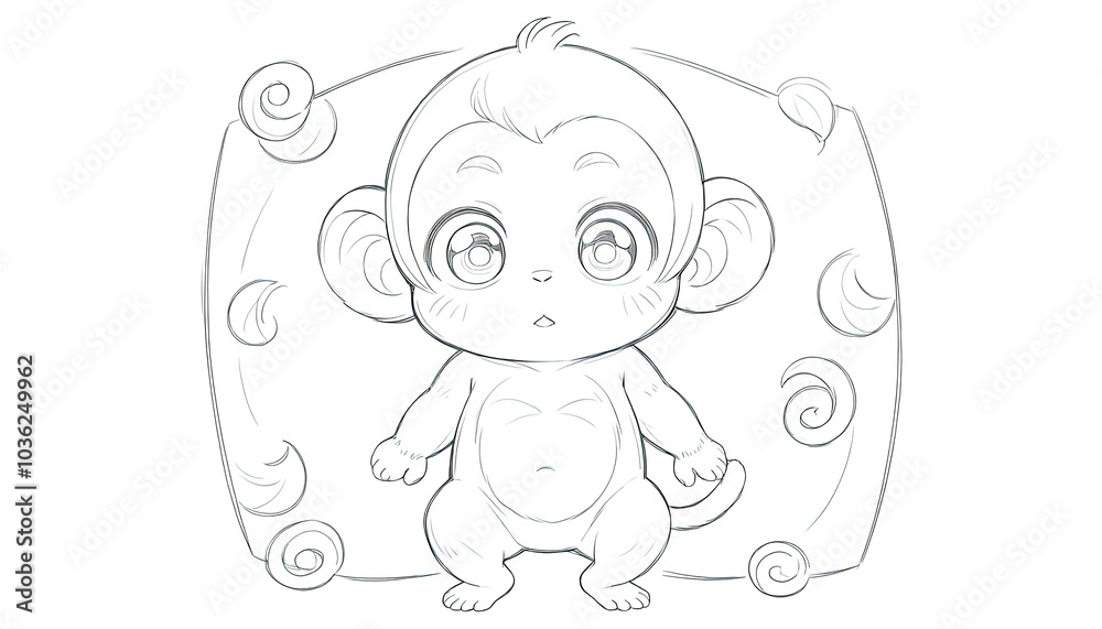 A cute cartoon monkey character design sketch. A cute cartoon monkey character design sketch.