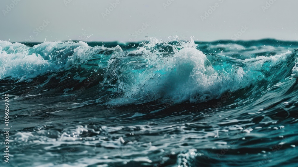Ocean wave splashing in a turbulent sea. Nature power and aquatic environment concept for marine-themed design or wallpaper. Ocean wave splashing in a turbulent sea. Nature power and aquatic environment concept for marine-themed design or wallpaper.