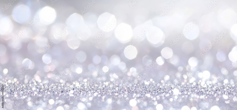 White glitters with shiny sparkles, defocused background. An abstract New Year/Wedding/Valentine's day festive decoration. Sparkling lights on background. White glitters with shiny sparkles, defocused background. An abstract New Year/Wedding/Valentine's day festive decoration. Sparkling lights on background.