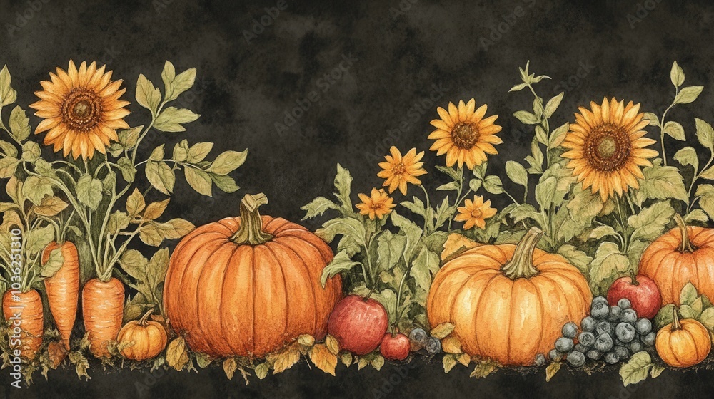 Detailed botanical drawing of vegetable harvest Detailed botanical drawing of vegetable harvest