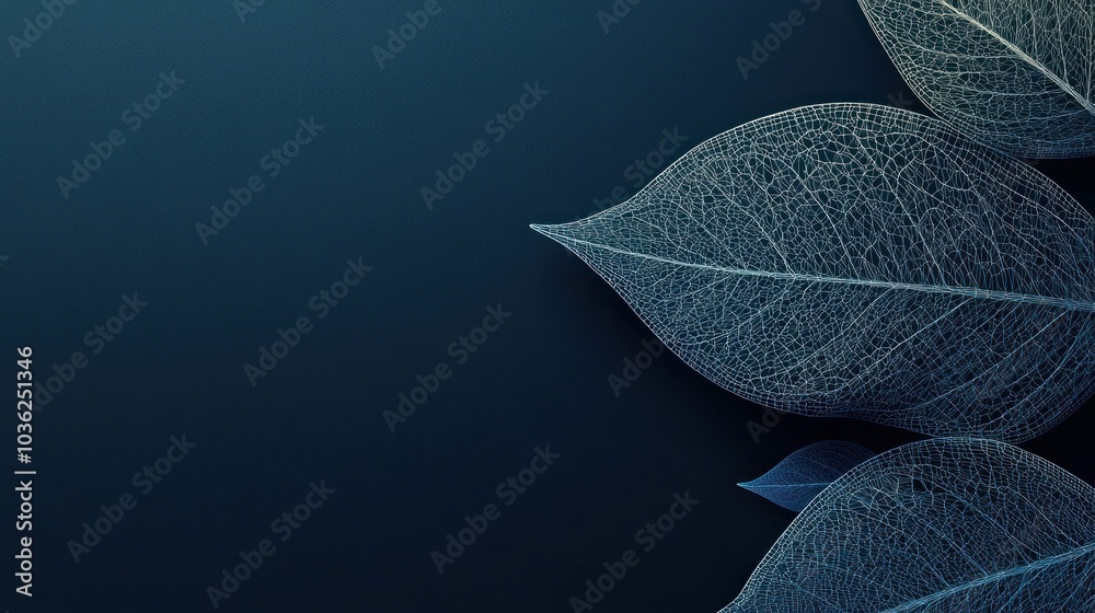 Obraz premium A minimalist design featuring delicate, translucent leaves on a dark background.