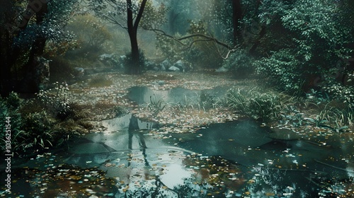 Wallpaper Mural Enchanted Forest Pond: A Mystical Landscape Torontodigital.ca