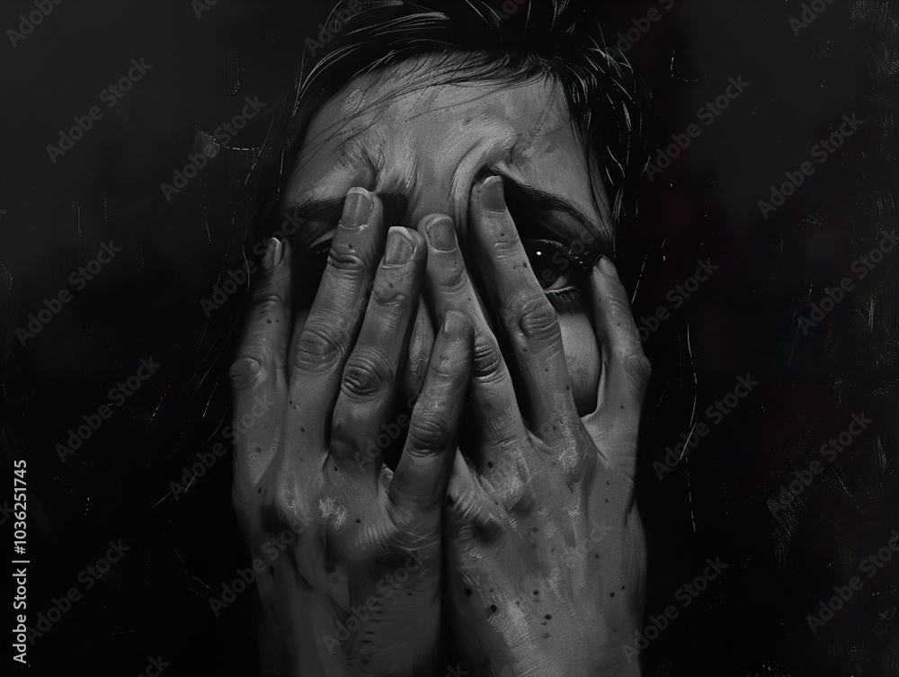 Black and White Portrait of a Person in Distress Black and White Portrait of a Person in Distress
