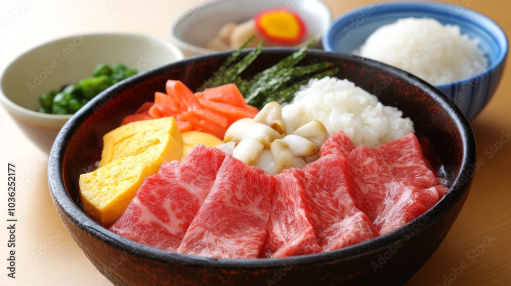 Traditional Japanese Cuisine with Colorful Ingredients Traditional Japanese Cuisine with Colorful Ingredients