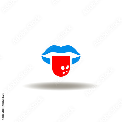 Vector illustration of lips and tongue with ulcer. Symbol of mouth ulcer.