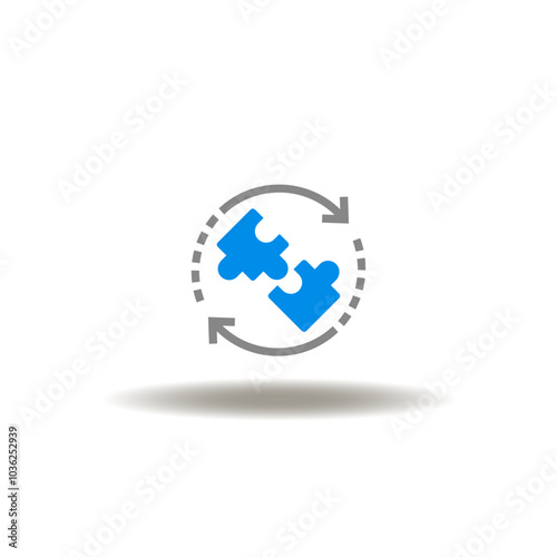 Vector illustration of round arrows process with puzzle pieces. Symbol of try it now. Icon of conundrum.