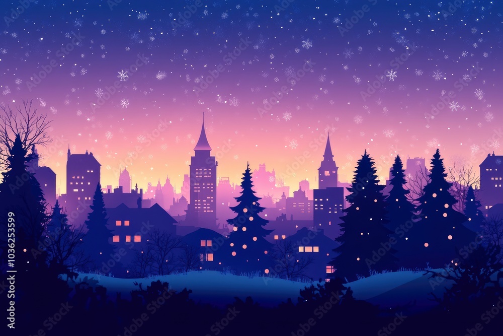Fototapeta premium Christmas city wallpaper city background, Vector of the winter landscape. Merry Christmas. for copy space design assets, ai