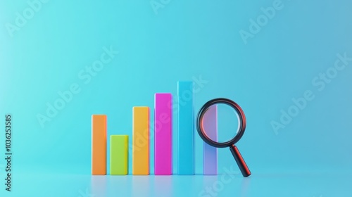 Magnifying Glass on a Colorful Bar Graph