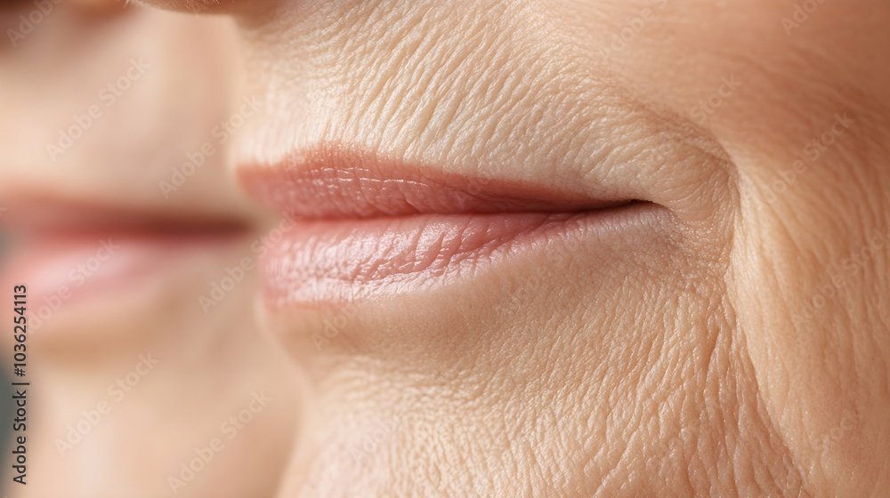 Obraz premium Blog post featuring before-and-after photos of wrinkle treatments for the mouth area, highlighting fillers, laser treatments, and natural remedies, Photorealistic, High-Detail
