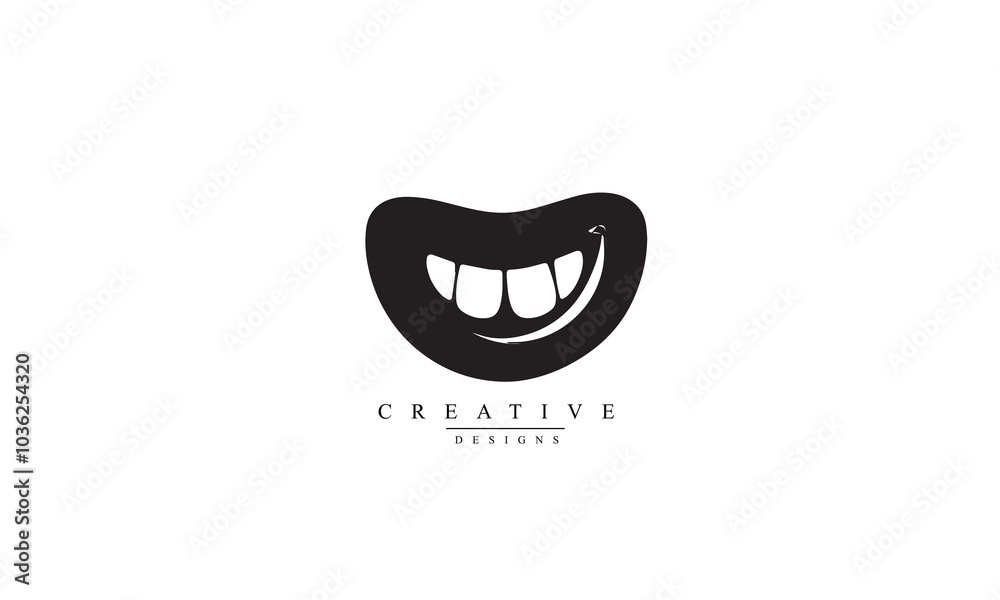 Naklejka premium Tooth smile icon black vector white background