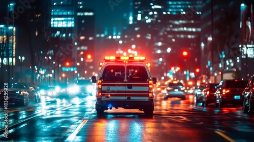 ambulance on the road in city