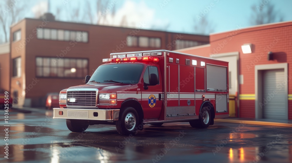 ambulance in front of hospital emergency exit ambulance in front of hospital emergency exit