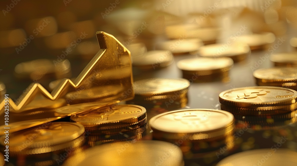 Golden Coins and Upward Trend Arrow Representing Financial Growth Golden Coins and Upward Trend Arrow Representing Financial Growth