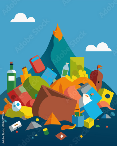 Every inch of the landfill was covered in a sea of discarded items a tragedy of human excess.. Vector illustration