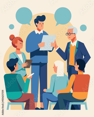 As citizens express their concerns and frustrations government officials listen attentively taking notes and using this feedback to shape their economic rescue plan.. Vector illustration