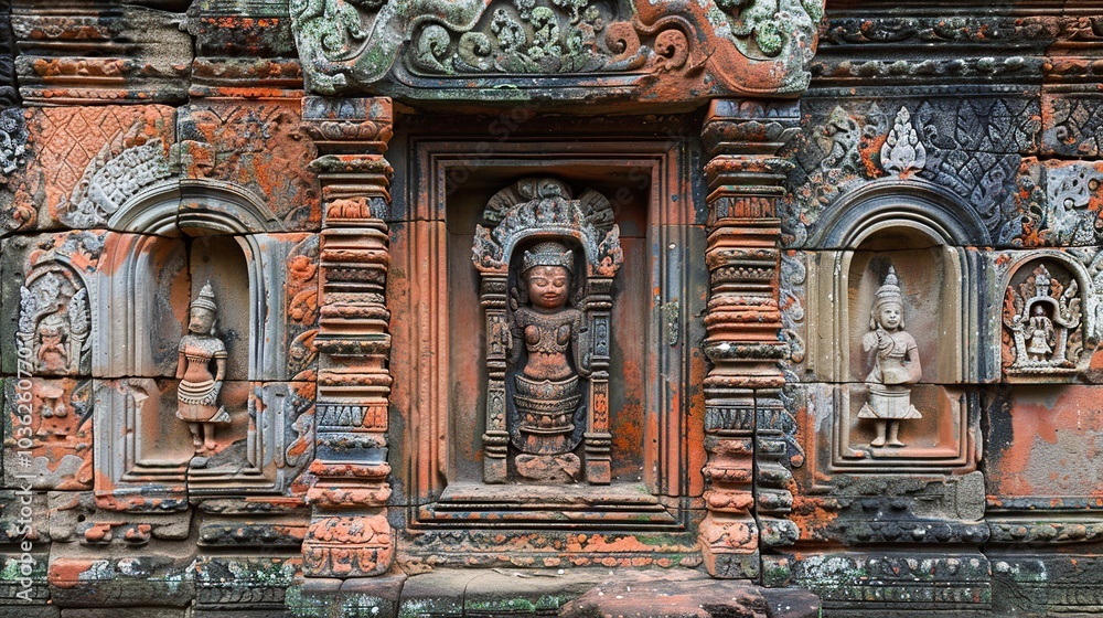 Obraz premium Antique old red brick wall texture of the old temple