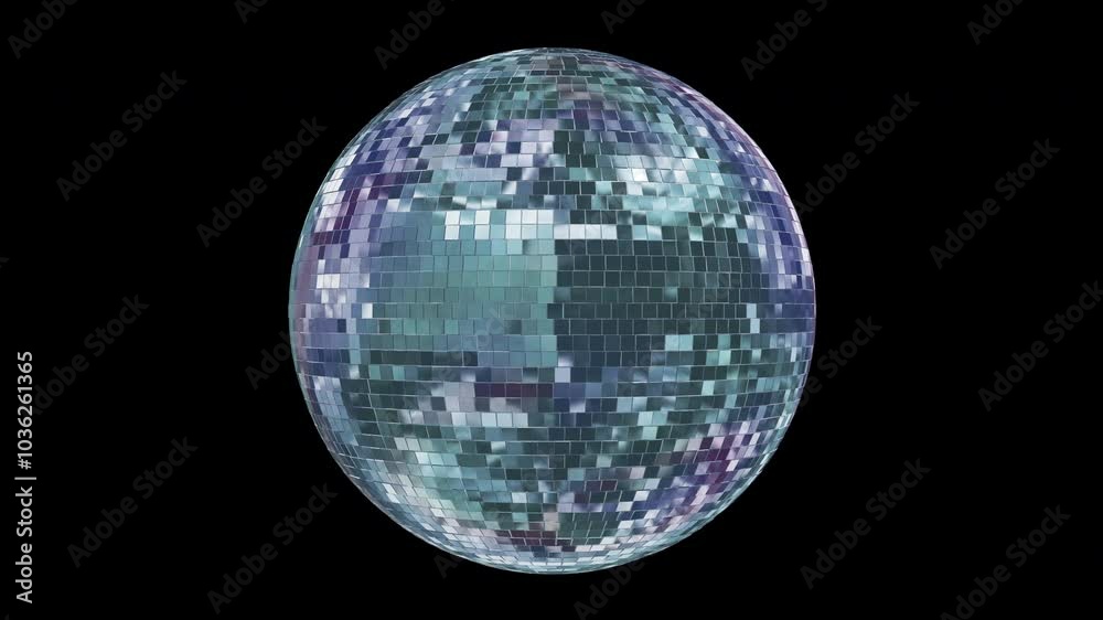 This vibrant disco ball loop animation showcases a rotating disco ball reflecting colorful lights, perfect for enhancing music videos, event promotions, and motion graphics projects.