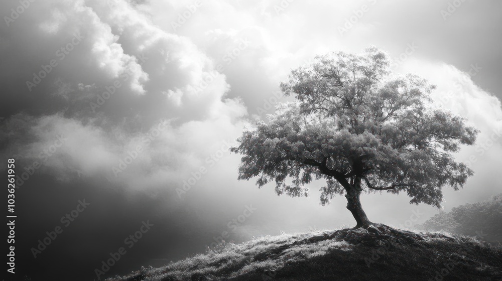 Obraz premium Solitary Tree in a Cloudy Sky