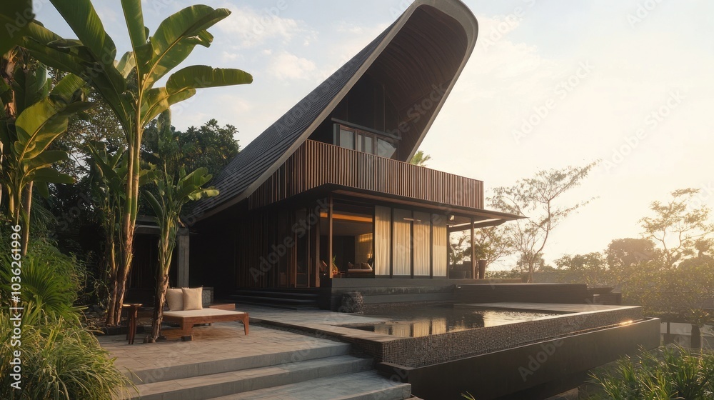 Modern Tropical Villa with Pool and Palm Trees Modern Tropical Villa with Pool and Palm Trees