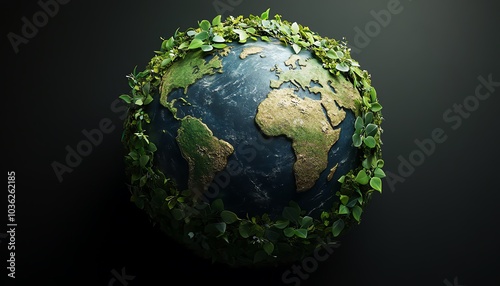 Ecofriendly Earth wrapped in green foliage, renewable energy symbols, showcasing corporate responsibility and sustainability efforts