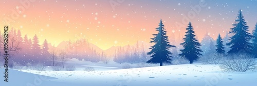 Winter background .Merry Christmas and happy New Year greeting card with copy-space. Christmas landscape with snow and fir trees , ai