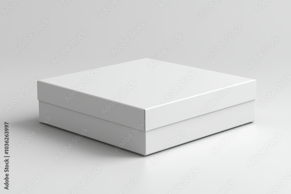 A plain white gift box displayed on a smooth surface in a minimalist setting during daylight hours A plain white gift box displayed on a smooth surface in a minimalist setting during daylight hours