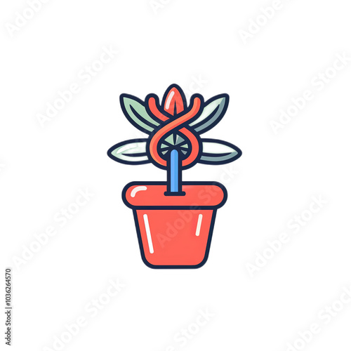 Simple Cartoon Style Flower Plant in Pot