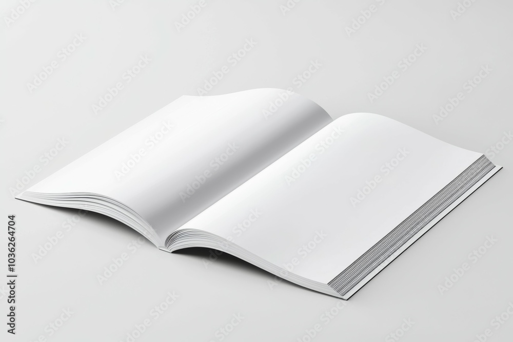 An open blank notebook lies on a clean, white surface ready for notes or sketches to inspire creativity