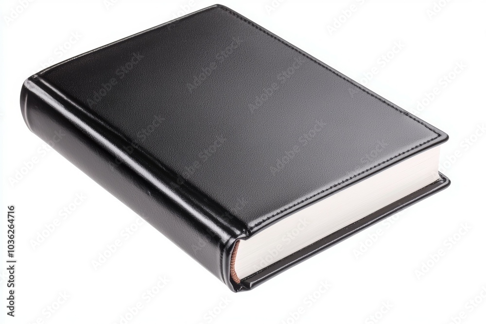 A sleek black leather-bound book lies flat on a clean surface, emphasizing its minimalist design A sleek black leather-bound book lies flat on a clean surface, emphasizing its minimalist design