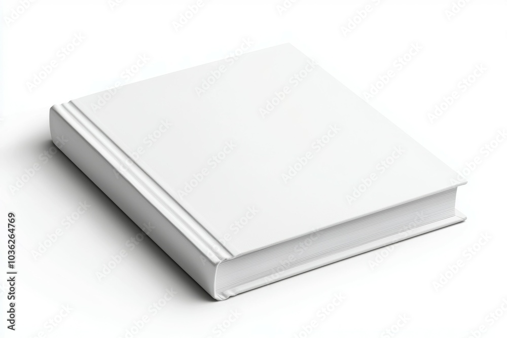 Blank hardcover book with a textured spine resting on a white background ready for personal or creative use Blank hardcover book with a textured spine resting on a white background ready for personal or creative use