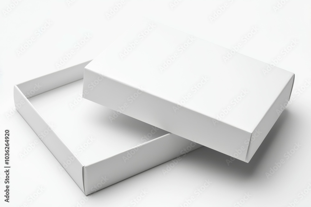 Simple white open box on a light background, ideal for packaging and showcasing various products and gifts Simple white open box on a light background, ideal for packaging and showcasing various products and gifts