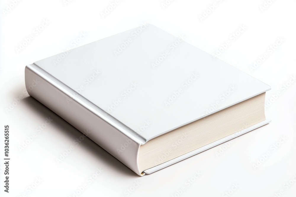 A blank hardcover book resting on a white surface with a minimalistic design and no visible text or images A blank hardcover book resting on a white surface with a minimalistic design and no visible text or images