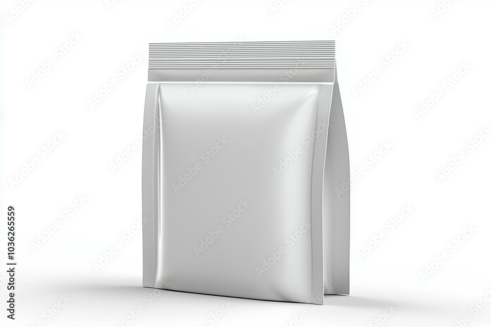 Plain white packaging pouch on a neutral background, ideal for product display and branding options Plain white packaging pouch on a neutral background, ideal for product display and branding options