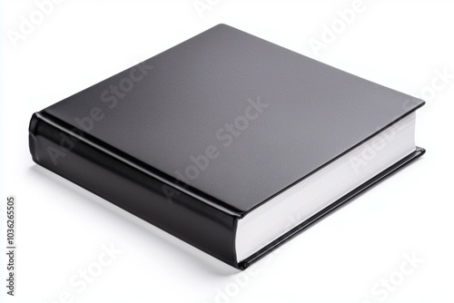 Simple black hardcover book resting on a white surface, emphasizing its sleek design and minimalist appearance