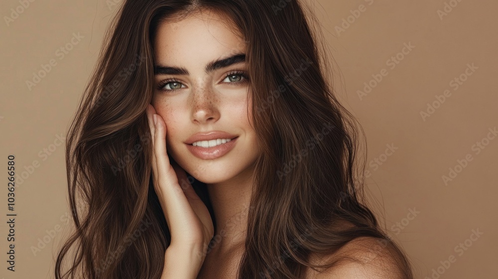 Beautiful Woman with Freckles and Long Brown Hair Beautiful Woman with Freckles and Long Brown Hair