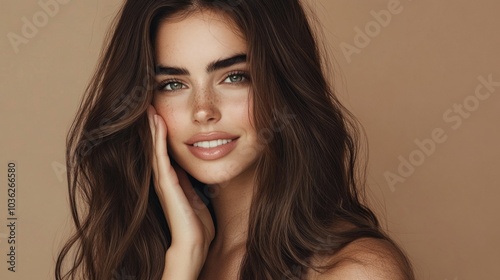 Beautiful Woman with Freckles and Long Brown Hair