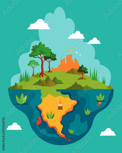 Deforestation in the Amazon rainforest for the sake of agricultural expansion leading to loss of biodiversity and oxygen production.. Vector illustration