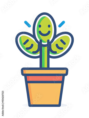 Cheerful Cartoon Plant in Bright Pot