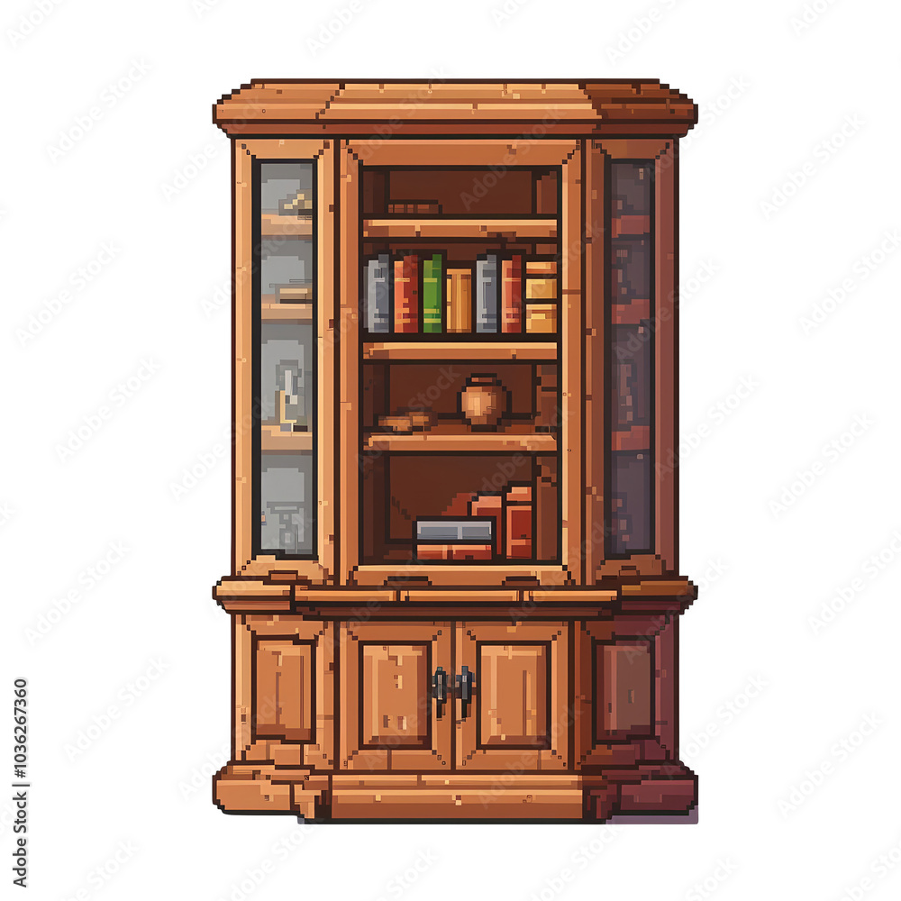 Antique Wooden Bookcase with Glass Doors and Shelves Antique Wooden Bookcase with Glass Doors and Shelves