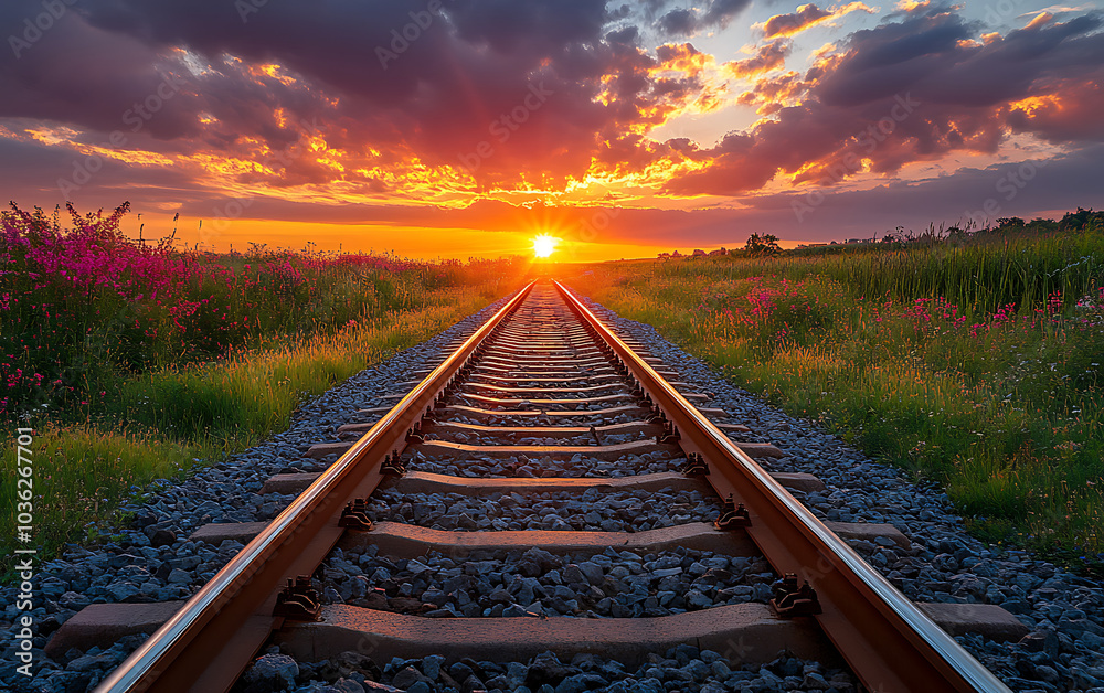 Railway Track Glows in Stunning Sunset Light Railway Track Glows in Stunning Sunset Light