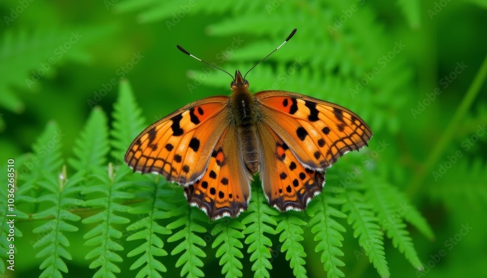 Natures Artistry A butterflys delicate dance on a fern Natures Artistry A butterflys delicate dance on a fern