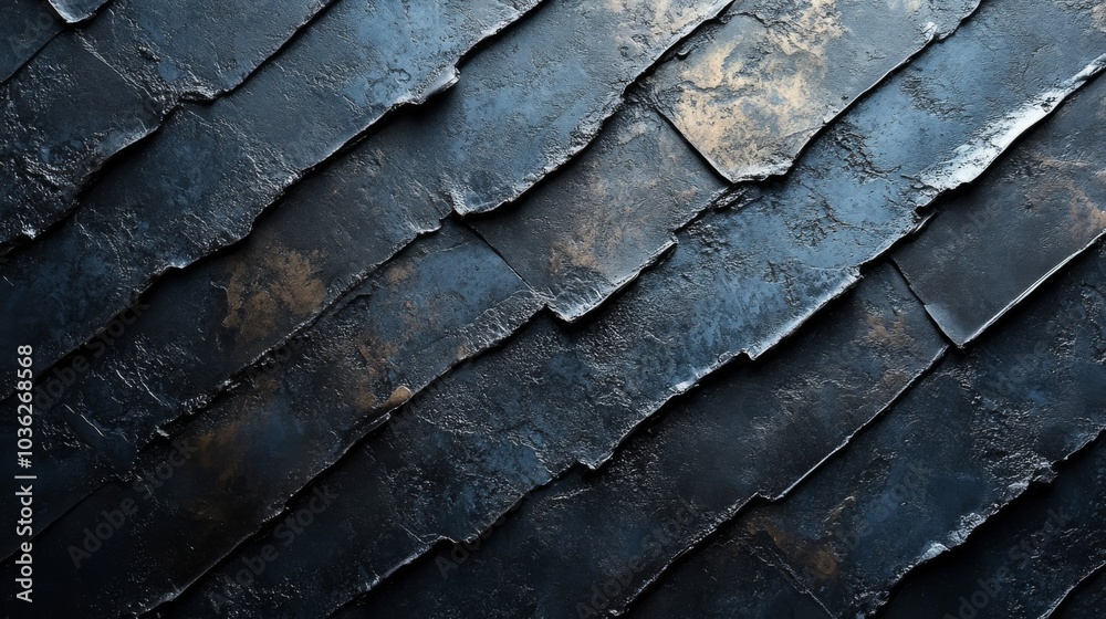The dark slate tiles are arranged in a staggered pattern, showcasing their unique textures and colors, ideal for modern design projects or artistic inspirations. The dark slate tiles are arranged in a staggered pattern, showcasing their unique textures and colors, ideal for modern design projects or artistic inspirations.