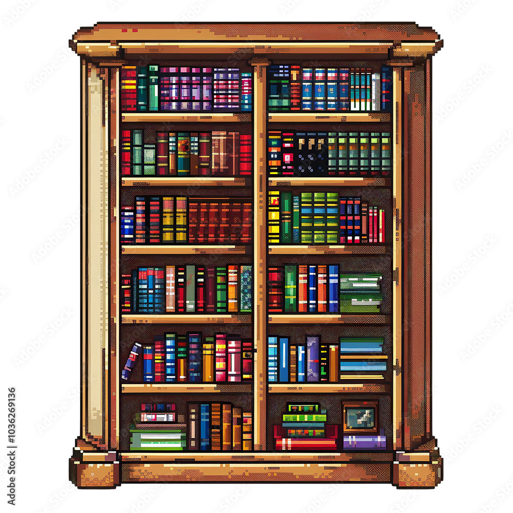 Pixel Art Bookcase with Colorful Books